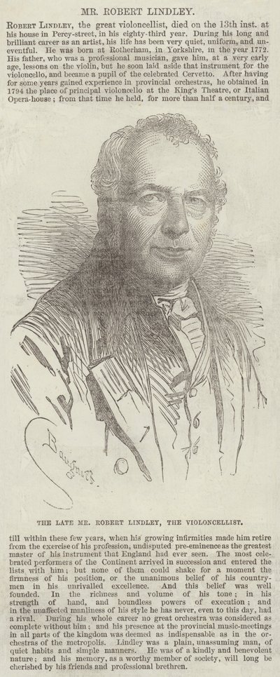 ヴィオロンチェリストの故ロバート・リンドリー氏 作： Charles Baugniet